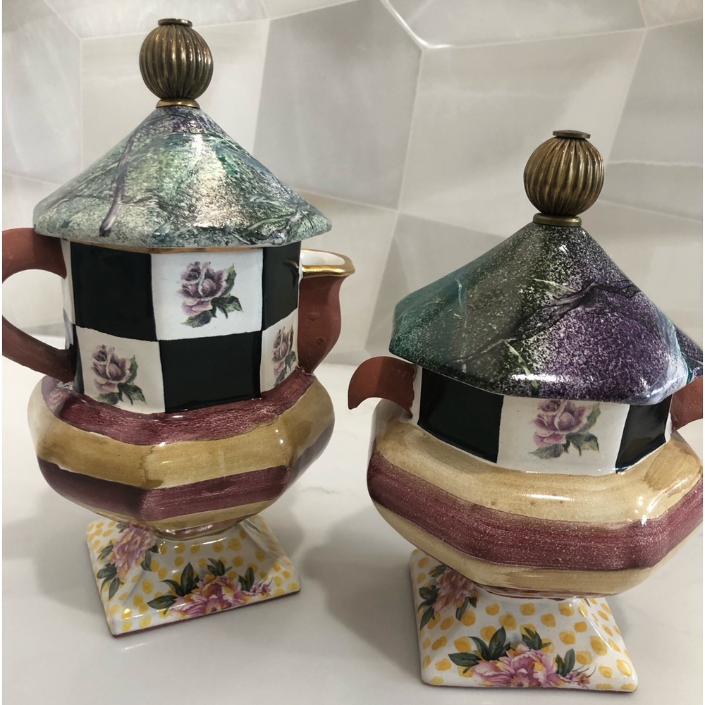 Vintage Mackenzie-Childs Frank and mustard sugar creamer set